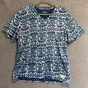Ralph Lauren Denim & Supply V-Neck T-Shirt Mens Size XL Blue Floral Print S/S